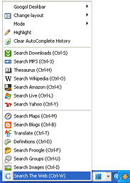 Googol Deskbar menu items